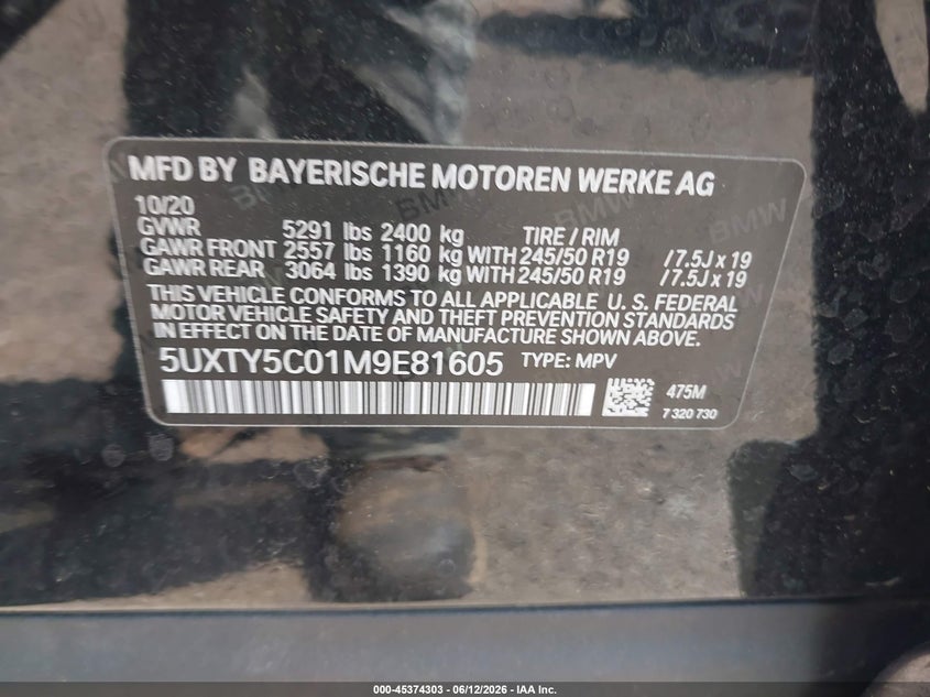2021 BMW X3 SPORT UTILITY VEHICLE 2.0L I-4 DI, DOHC, VVT, TURBO, 248HP