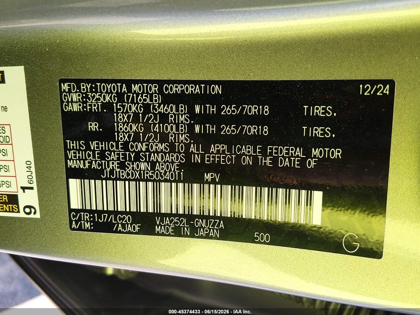 2024 Lexus Gx 550 Overtrail+ VIN: JTJTBCDX1R5034011 Lot: 45374433