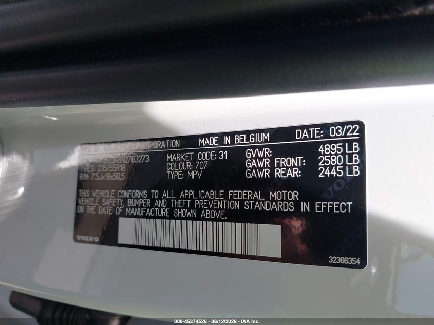 2022 Volvo Xc40 T5 Momentum VIN: YV4162UK8N2763273 Lot: 45374526