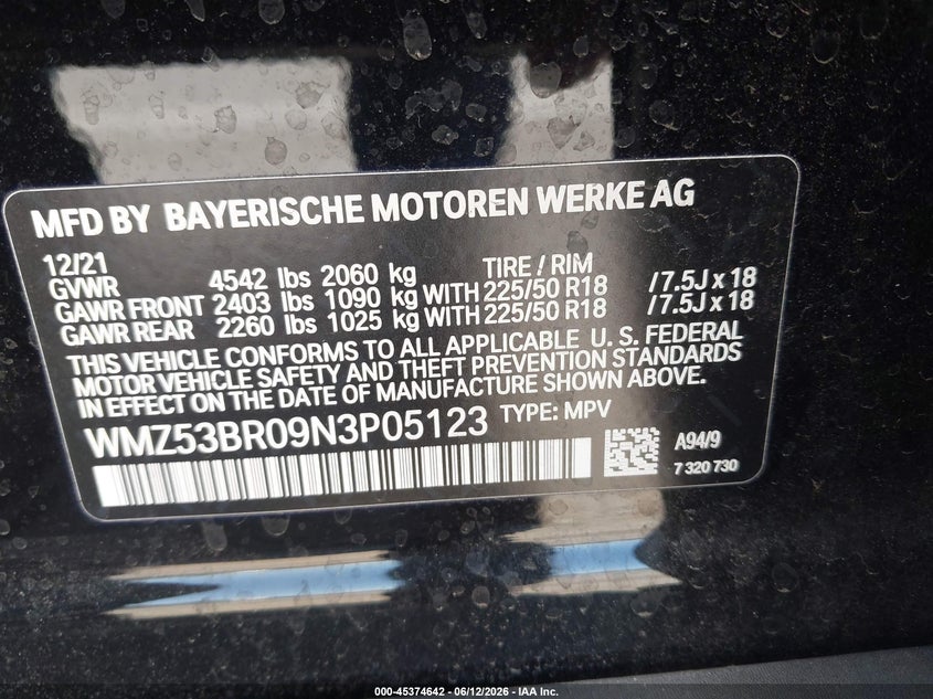 2022 Mini Countryman Cooper S VIN: WMZ53BR09N3P05123 Lot: 45374642