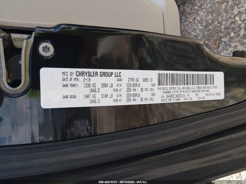 2010 CHRYSLER TOWN & COUNTRY VAN 3.8L V-6 197HP