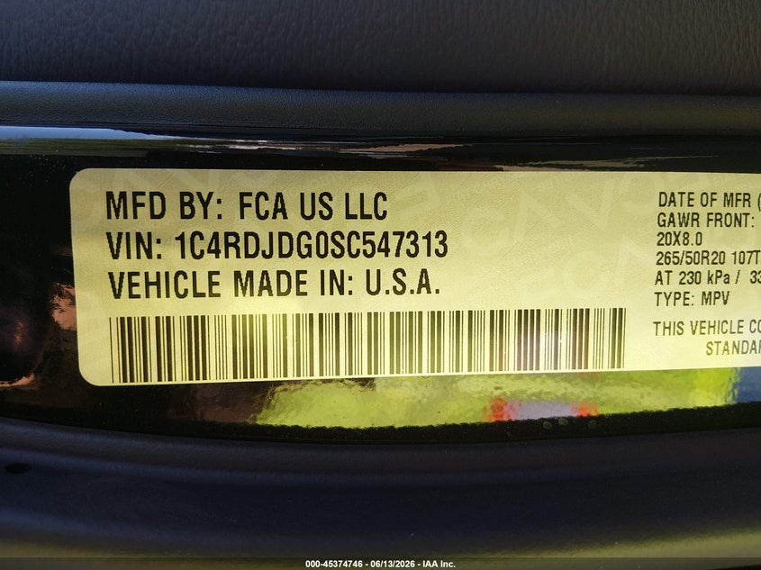 2025 DODGE DURANGO 3.6L V-6 DOHC, VVT, (VIN: 1C4RDJDG0SC547313