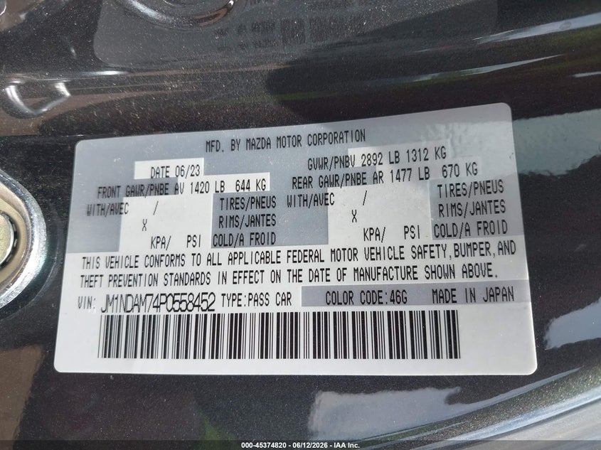 2023 Mazda Mx-5 Miata Rf Grand Touring VIN: JM1NDAM74P0558452 Lot: 45374820