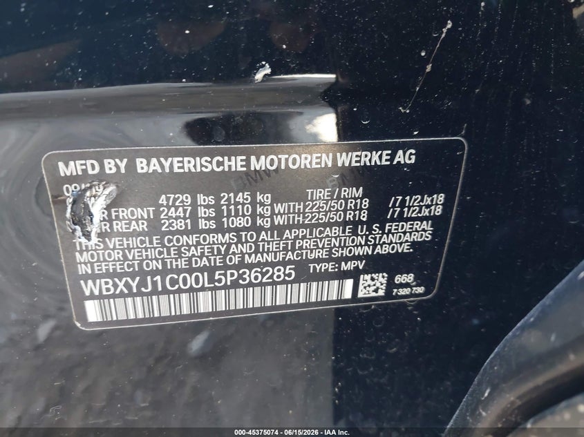 2020 BMW X2 xDrive28I VIN: WBXYJ1C00L5P36285 Lot: 45375074