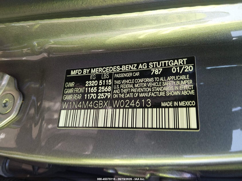 2020 Mercedes-Benz Glb 250 VIN: W1N4M4GBXLW024613 Lot: 45375115