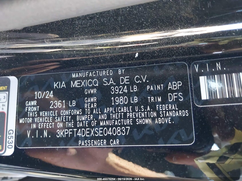 2025 Kia K4 Lx VIN: 3KPFT4DEXSE040837 Lot: 45375254