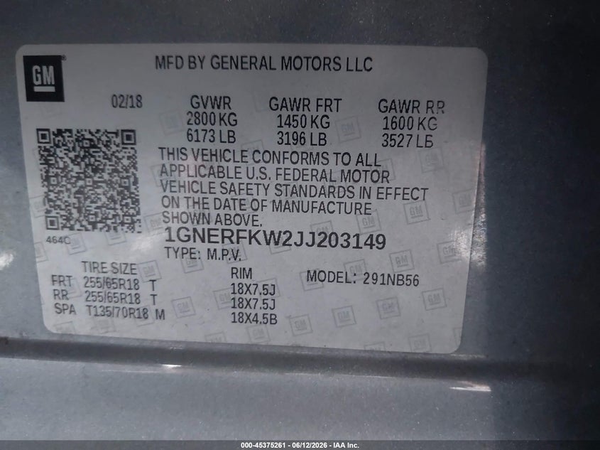 CHEVROLET TRAVERSE 2018 VIN 1GNERFKW2JJ203149