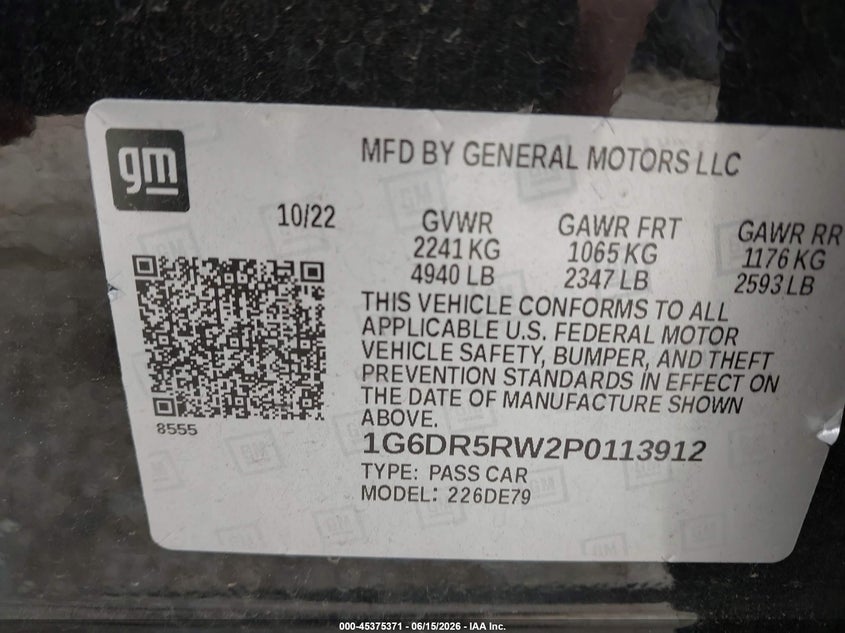 2023 Cadillac Ct5-V V-Series VIN: 1G6DR5RW2P0113912 Lot: 45375371