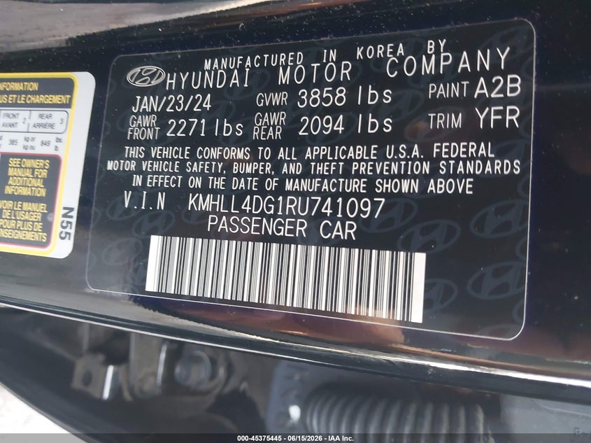 VIN KMHLL4DG1RU741097 2024 HYUNDAI ELANTRA SE