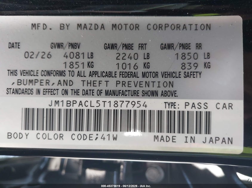 2026 Mazda Mazda3 2.5 S Preferred VIN: JM1BPACL5T1877954 Lot: 45375619