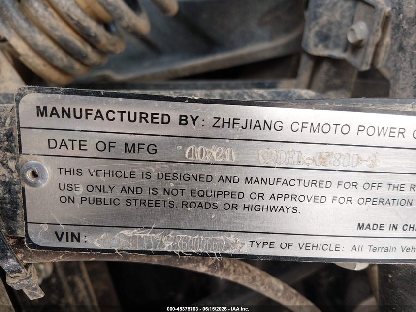 VIN LCELVYZ47N6000665 2022 CFMT UFORCE 800