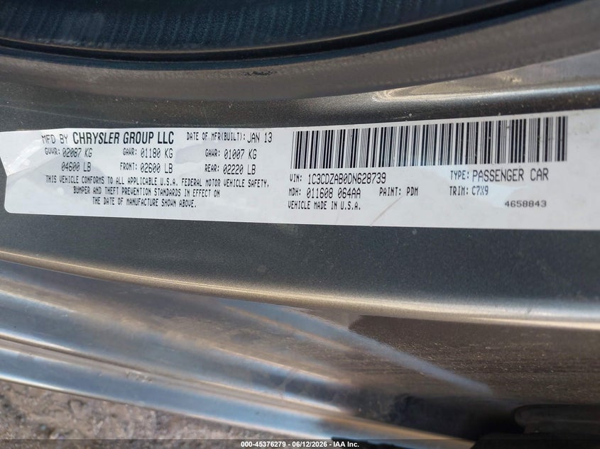 2013 Dodge Avenger Se VIN: 1C3CDZAB0DN628739 Lot: 45376279
