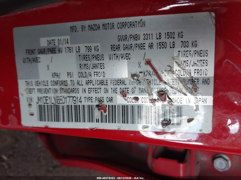 2014 Mazda Mazda2 Touring VIN: JM1DE1LY6E0177914 Lot: 45376353