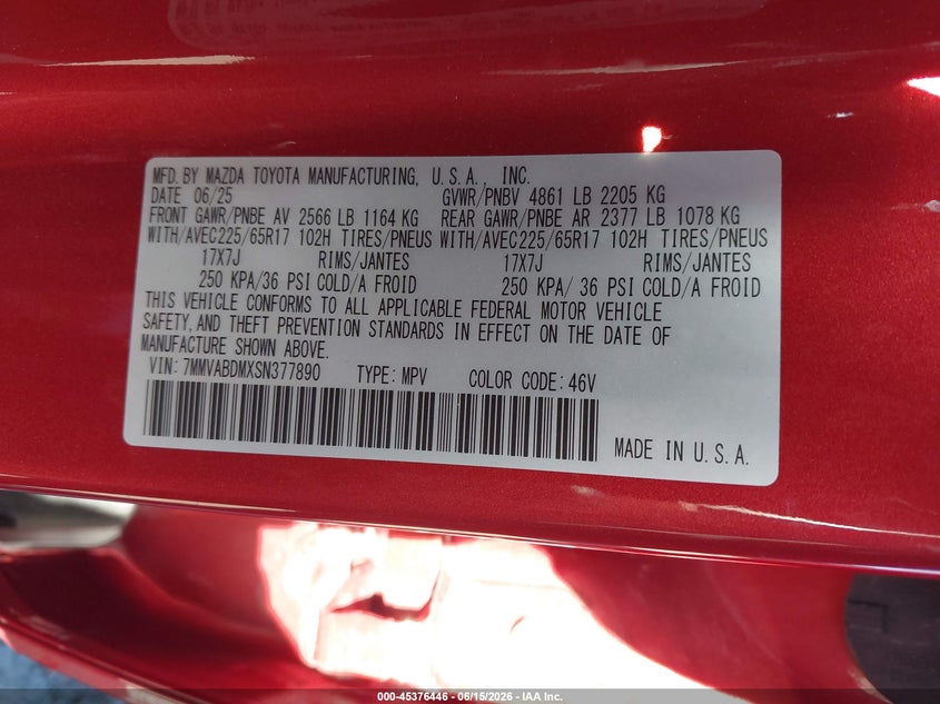 2025 Mazda Cx-50 2.5 S Premium Package VIN: 7MMVABDMXSN377890 Lot: 45376446