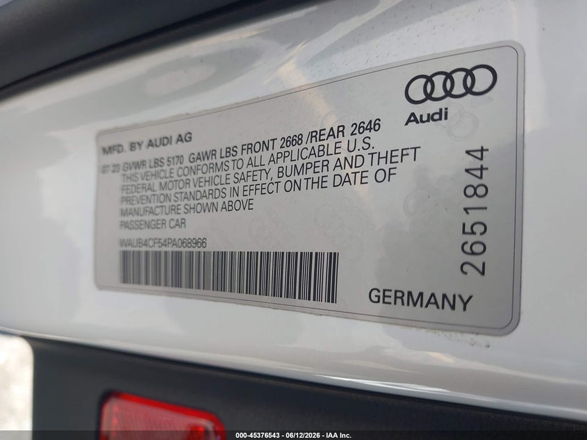 2023 Audi S5 Sportback Prestige Tfsi Quattro Tiptronic VIN: WAUB4CF54PA068966 Lot: 45376543