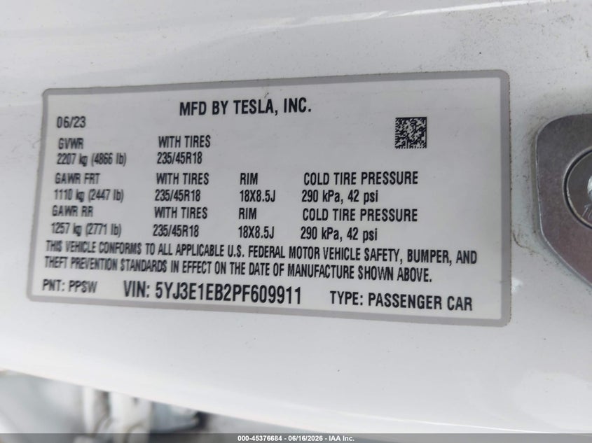 2023 TESLA MODEL 3 SEDAN ELECTRIC