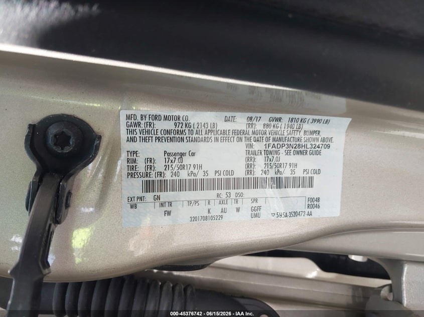 VIN 1FADP3N28HL324709 2017 FORD FOCUS TITANIUM