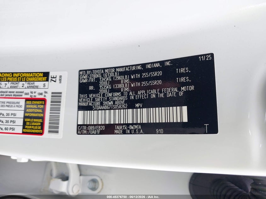 2026 Lexus Tx 350 Premium VIN: 5TDAAAB67TS058262 Lot: 45376750