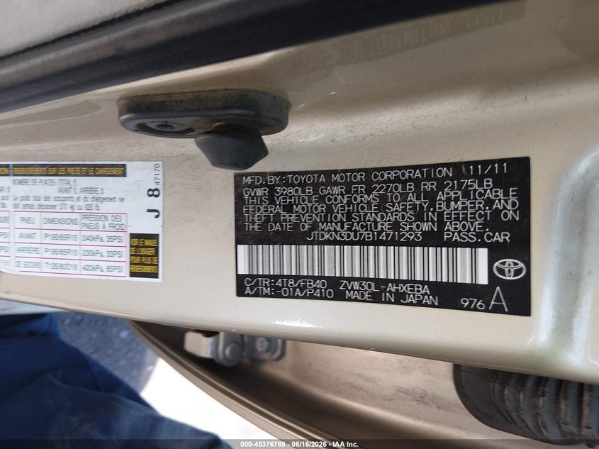 2011 TOYOTA PRIUS HATCHBACK 1.8L I-4 DOHC, VVT, 98HP