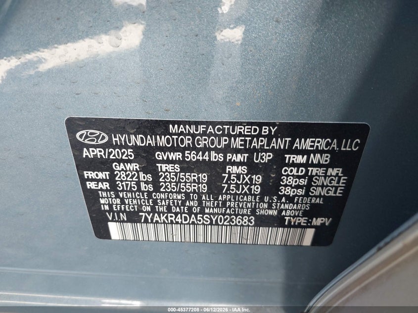 2025 Hyundai Ioniq 5 Limited VIN: 7YAKR4DA5SY023683 Lot: 45377208