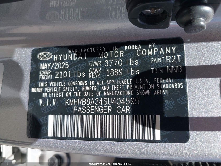 2025 Hyundai Venue Se VIN: KMHRB8A34SU404595 Lot: 45377388