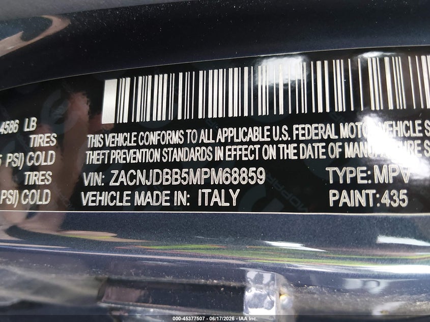 2021 Jeep Renegade 80Th Anniversary 4X4 VIN: ZACNJDBB5MPM68859 Lot: 45377507