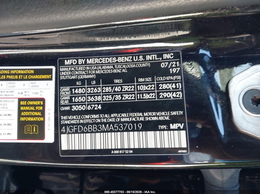 2021 Mercedes-Benz Amg Gle 53 Coupe 4Matic VIN: 4JGFD6BB3MA537019 Lot: 45377703