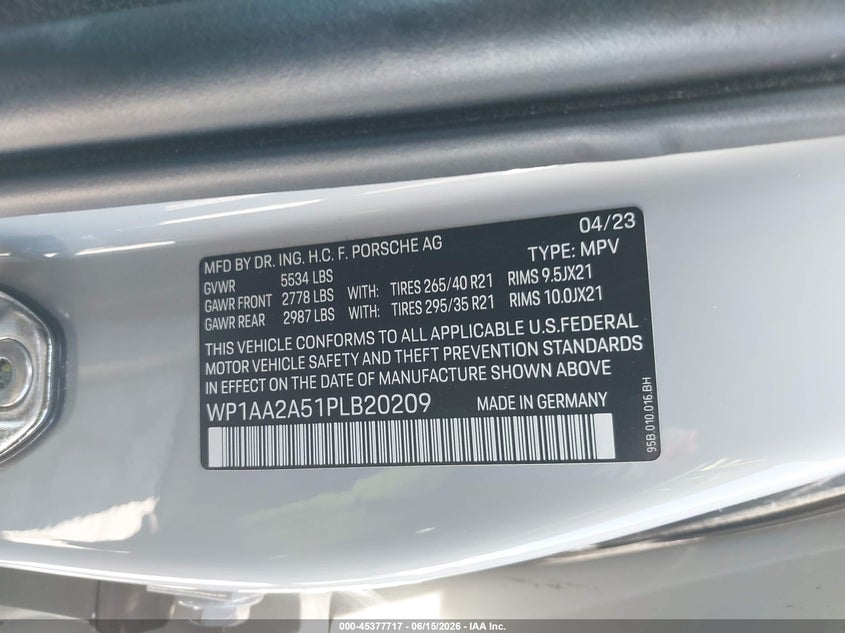 2023 Porsche Macan T VIN: WP1AA2A51PLB20209 Lot: 45377717