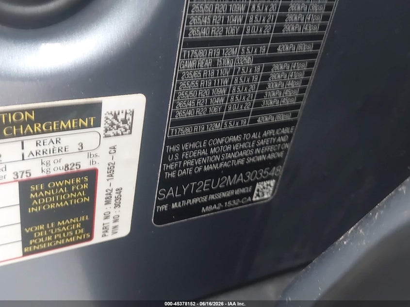 2021 Land Rover Range Rover Velar P340 R-Dynamic S VIN: SALYT2EU2MA303548 Lot: 45378152