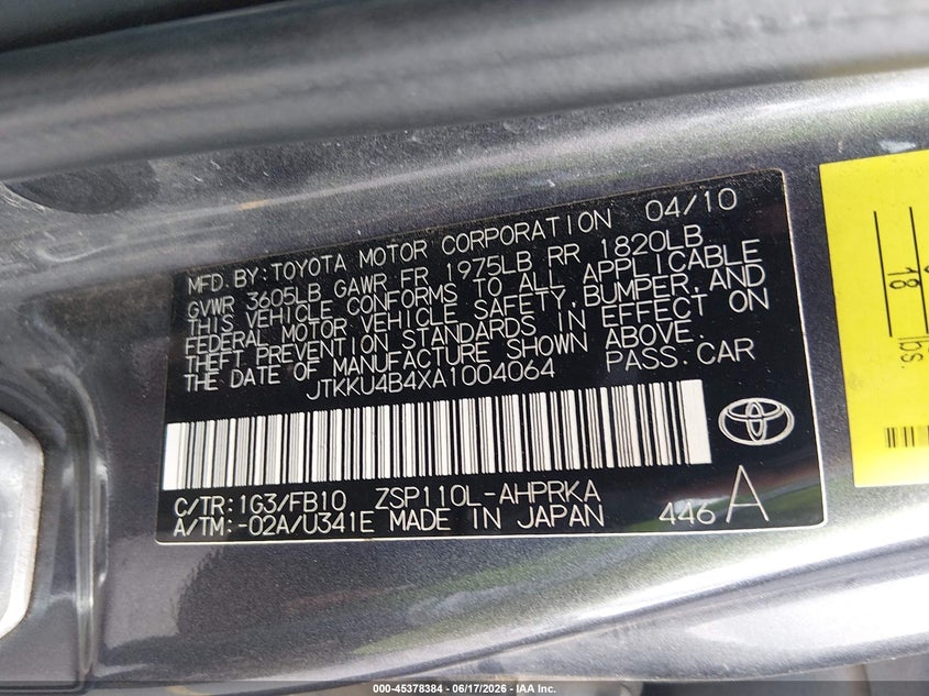 2010 Scion Xd VIN: JTKKU4B4XA1004064 Lot: 45378384