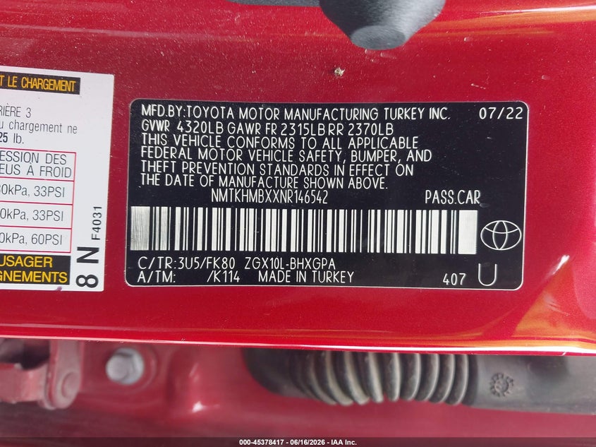 2022 Toyota C-Hr Xle VIN: NMTKHMBXXNR146542 Lot: 45378417