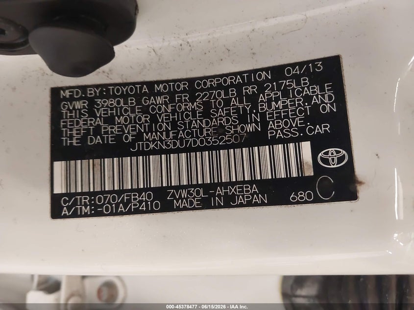 2013 TOYOTA PRIUS HATCHBACK 1.8L I-4 DOHC, VVT, 98HP