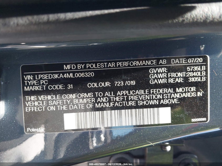 2021 Polestar 2 Launch Edition VIN: LPSED3KA4ML006320 Lot: 45378507