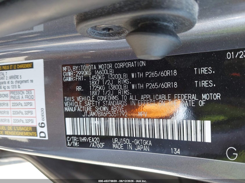 2023 LEXUS GX 460(VIN: JTJAM7BX6P5351792