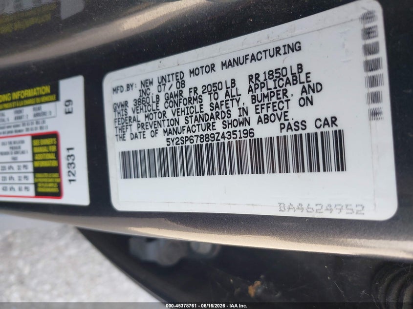 2009 Pontiac Vibe VIN: 5Y2SP67889Z435196 Lot: 45378761
