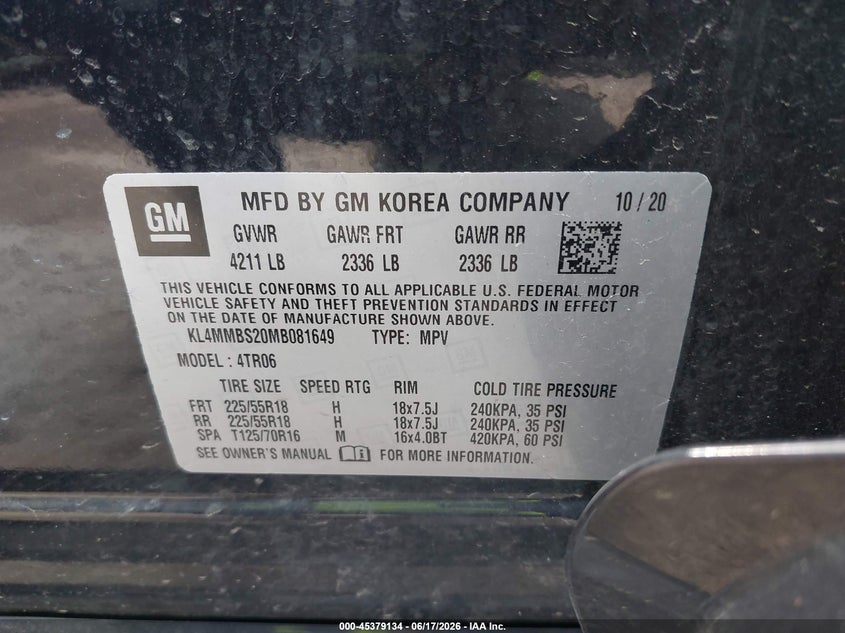 2021 Buick Encore Gx Fwd Preferred VIN: KL4MMBS20MB081649 Lot: 45379134