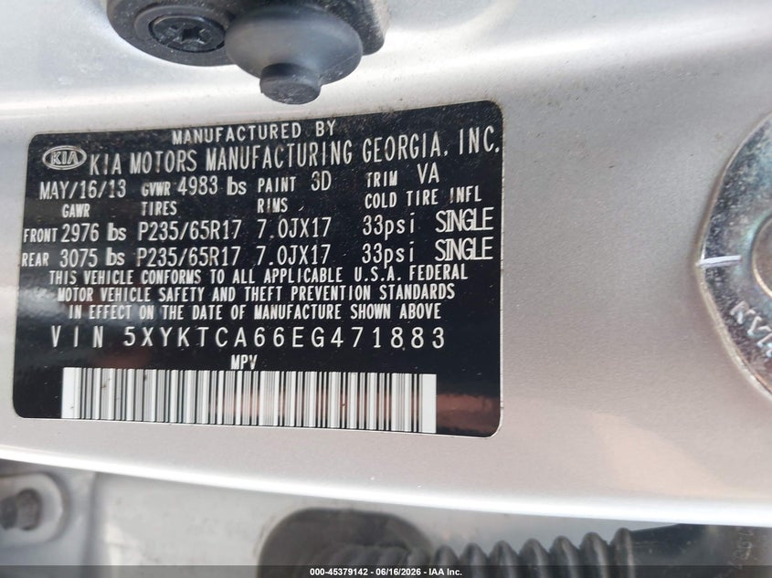 KIA SORENTO 2014 VIN 5XYKTCA66EG471883