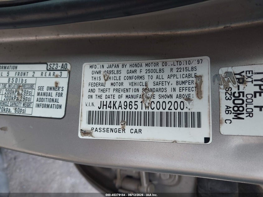 1998 Acura Rl 3.5 VIN: JH4KA9651WC002004 Lot: 45379184