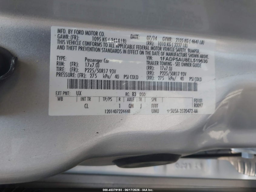 2014 Ford C-Max Hybrid Se VIN: 1FADP5AU8EL519630 Lot: 45379193