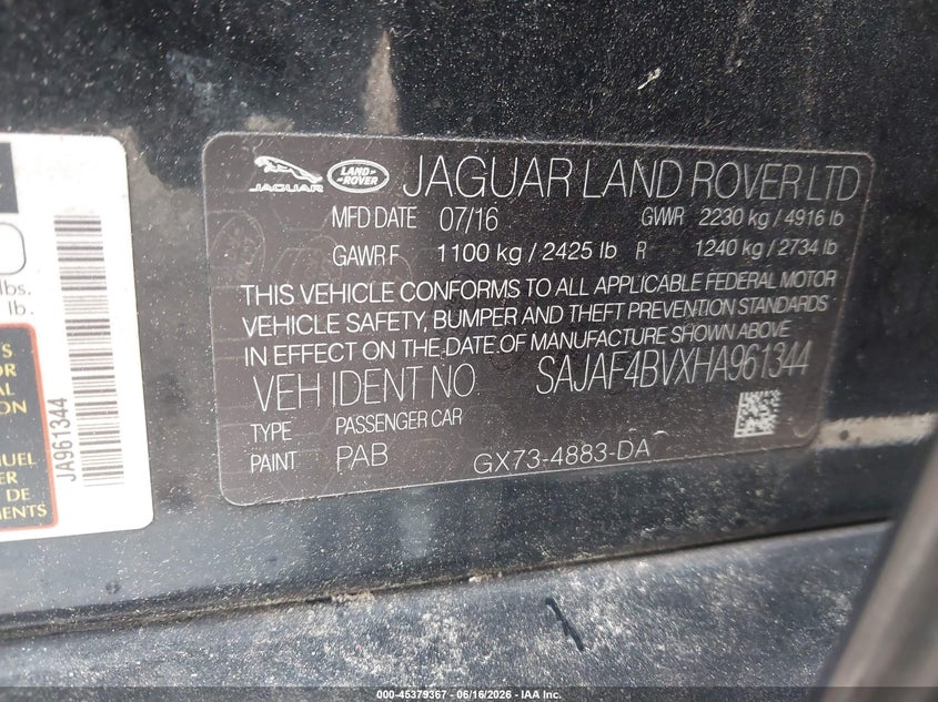 2017 JAGUAR XE SEDAN 3.0L V-6 DI, DOHC, VVT, SUPERCHARGER, 340HP