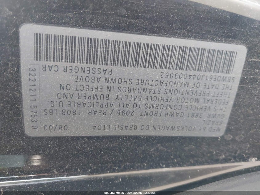 2004 Volkswagen Gti 1.8T VIN: 9BWDE61J044003062 Lot: 45379566