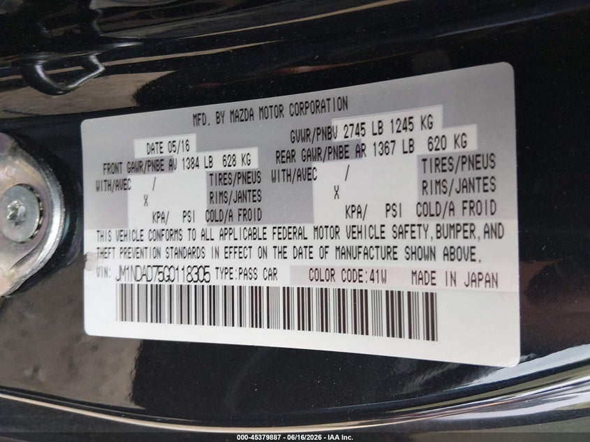 2016 Mazda Mx-5 Miata Grand Touring VIN: JM1NDAD75G0118305 Lot: 45379887