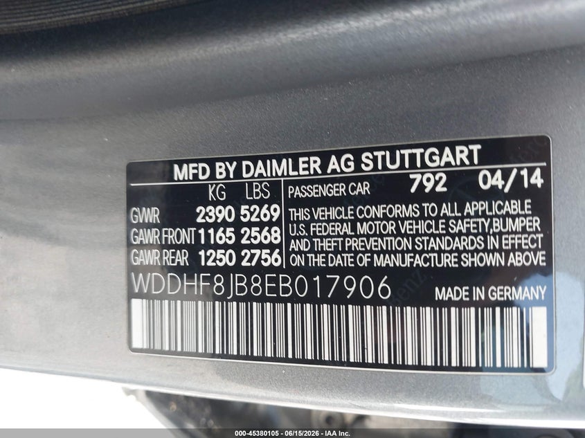 2014 MERCEDES-BENZ E-KLASSE SEDAN 3.5L V-6 DI, DOHC, VVT, 302HP