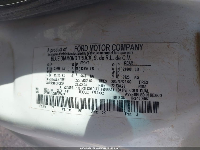 2008 FORD F-750 auction photo 8