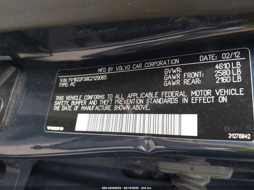2012 VOLVO S60 SEDAN 2.5L I-5 DOHC, VVT, TURBO, 250HP