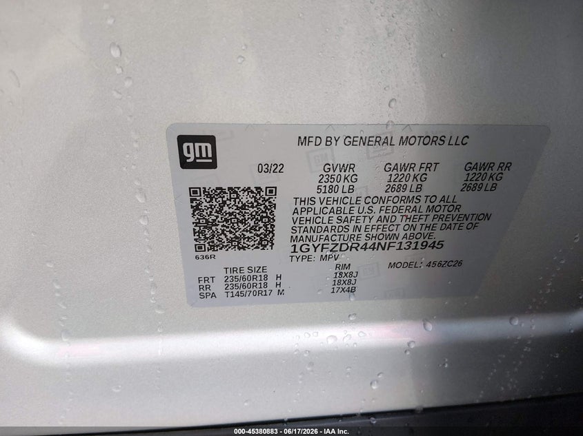 2022 Cadillac Xt4 Awd Premium Luxury VIN: 1GYFZDR44NF131945 Lot: 45380883