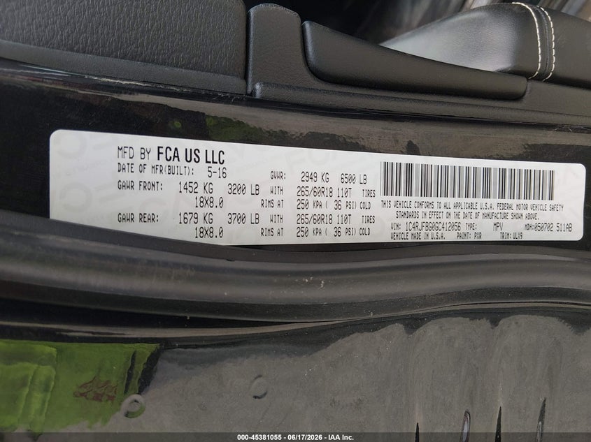 2016 Jeep Grand Cherokee Limited VIN: 1C4RJFBG0GC412056 Lot: 45381055
