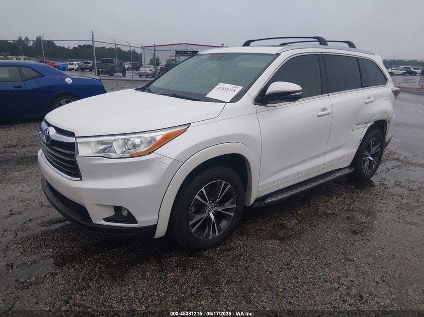 Vin: 5tdkkrfh5gs129153, lot: 45879211, toyota highlander xle v6 20162
