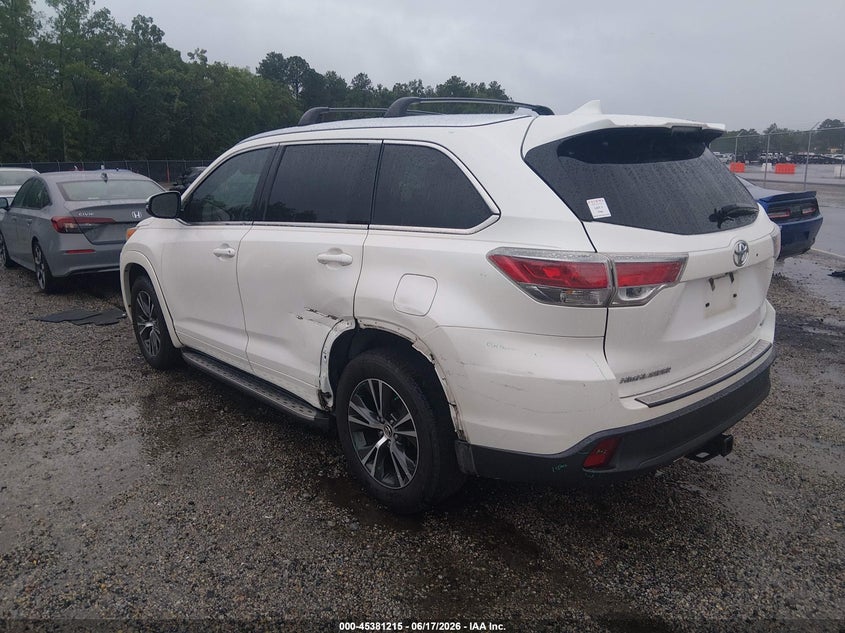 Vin: 5tdkkrfh5gs129153, lot: 45879211, toyota highlander xle v6 20163
