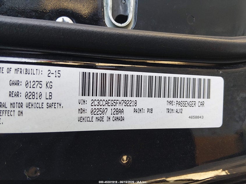 2015 Chrysler 300C VIN: 2C3CCAEG5FH792218 Lot: 45381919